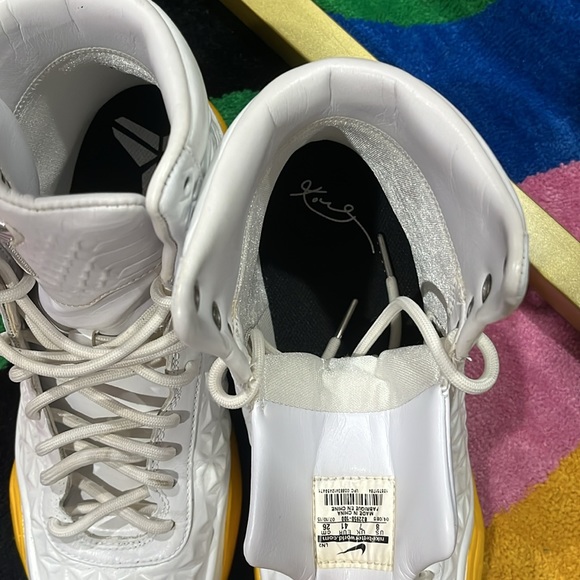Gently used Kobe Bryant shoes for men high top all white with custom yellow - Picture 9 of 9